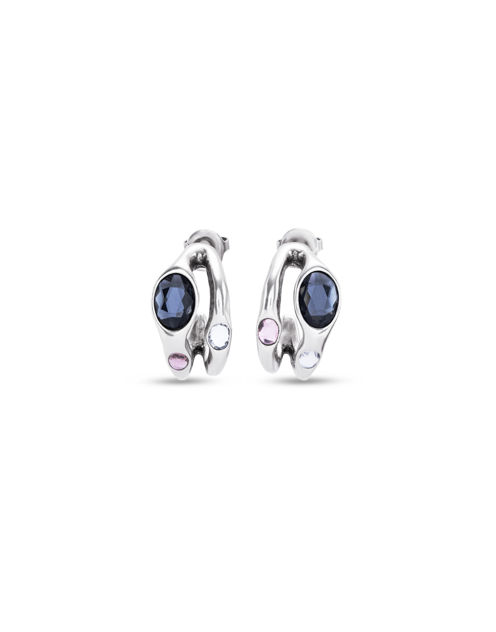 Sterling silver-plated earrings with black crystal, Silver, large image number null