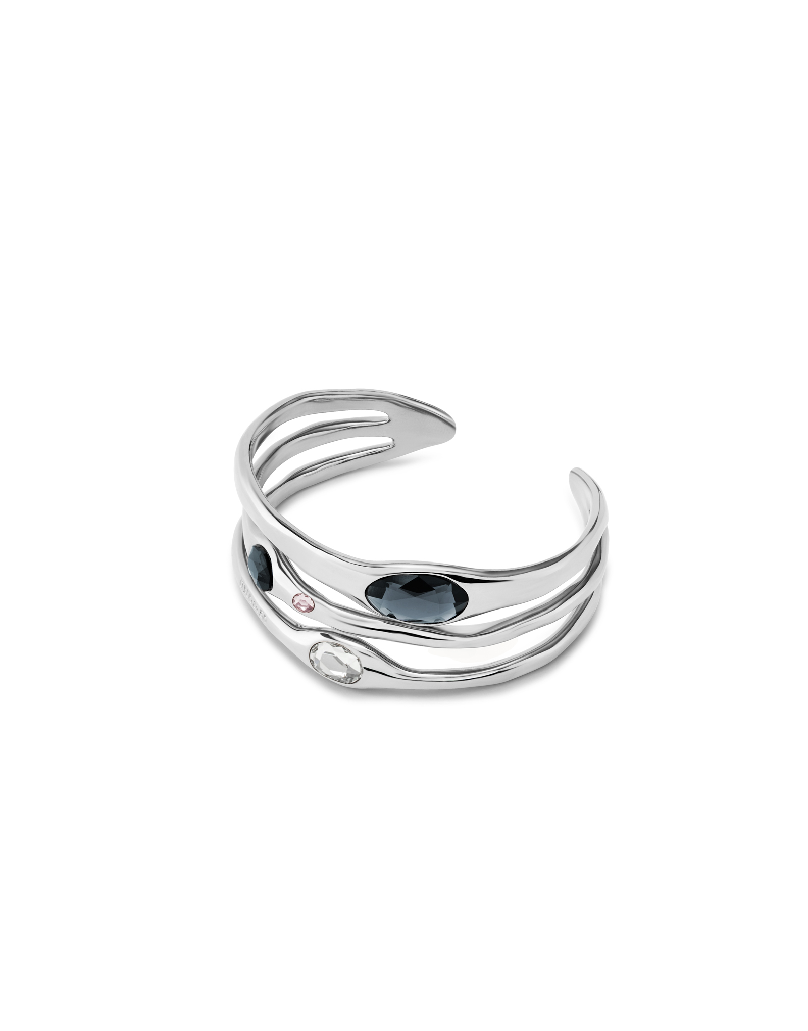 Bracelet rigide plaqué or 18 carats avec 2 cristaux gris, 1 blanc et 1 rose, Argent, large image number null